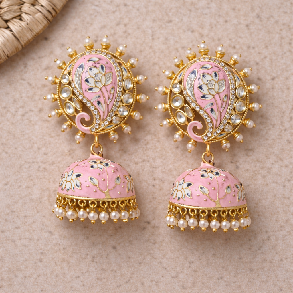 Shining Diva pink contemporary jhumka earrings