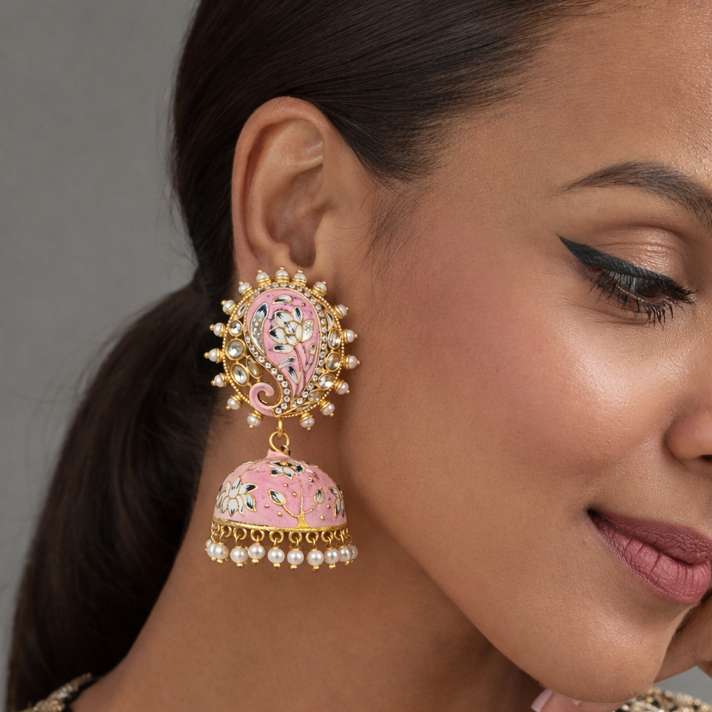 Shining Diva pink contemporary jhumka earrings