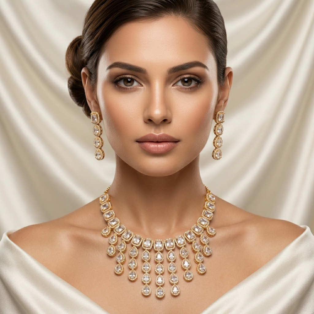 golden-toned statement jewellery set