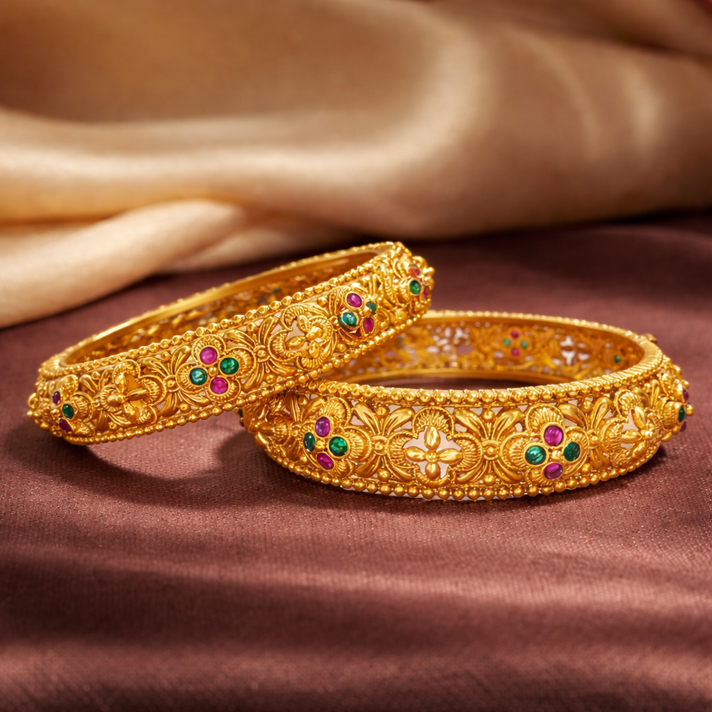 Gold-Plated Stone-Studded Bangles