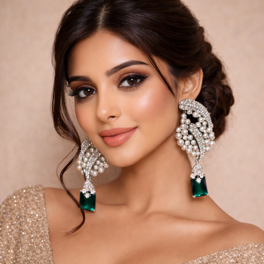 Elegant portrait with emerald earrings