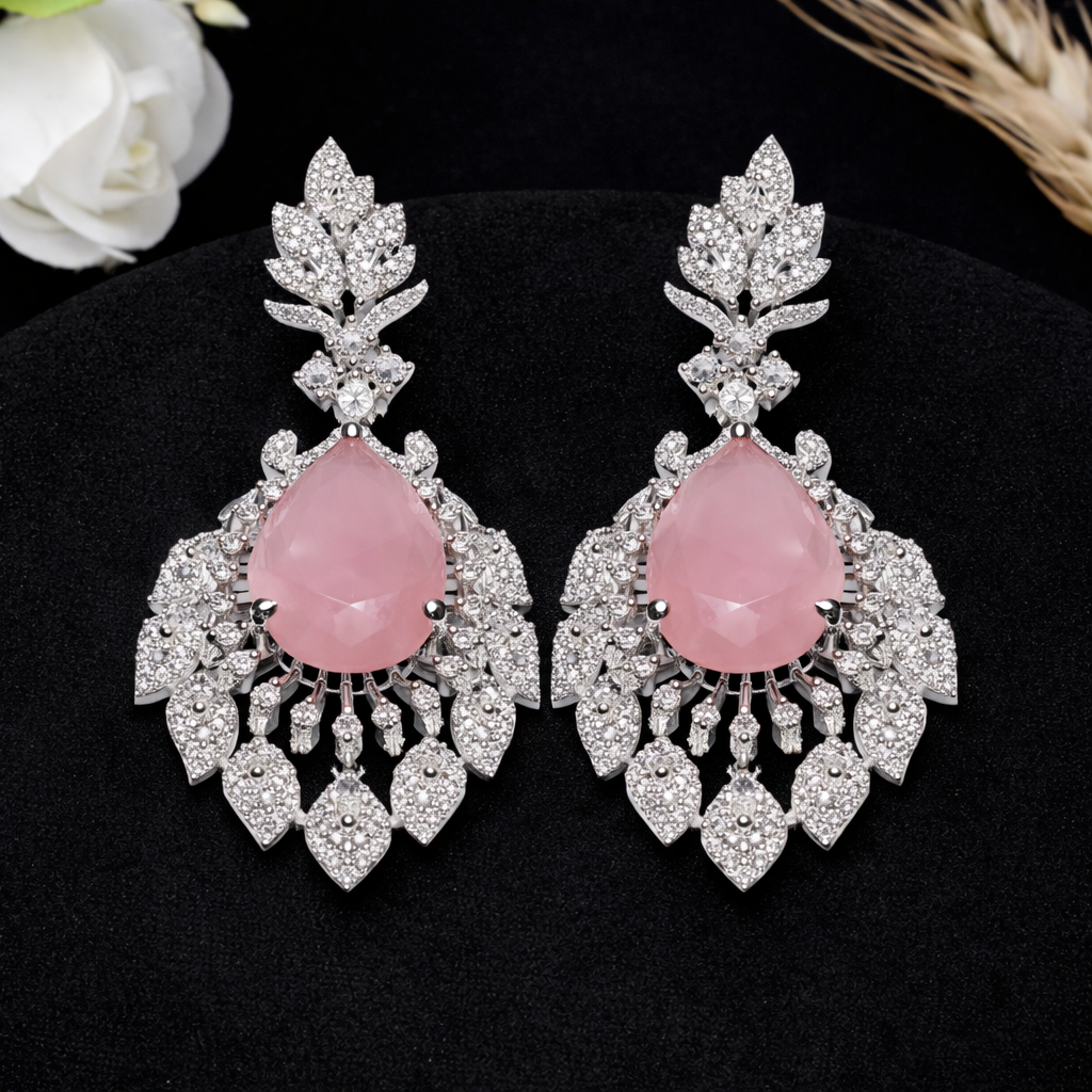 ZENEME pink rhodium-plated drop earrings