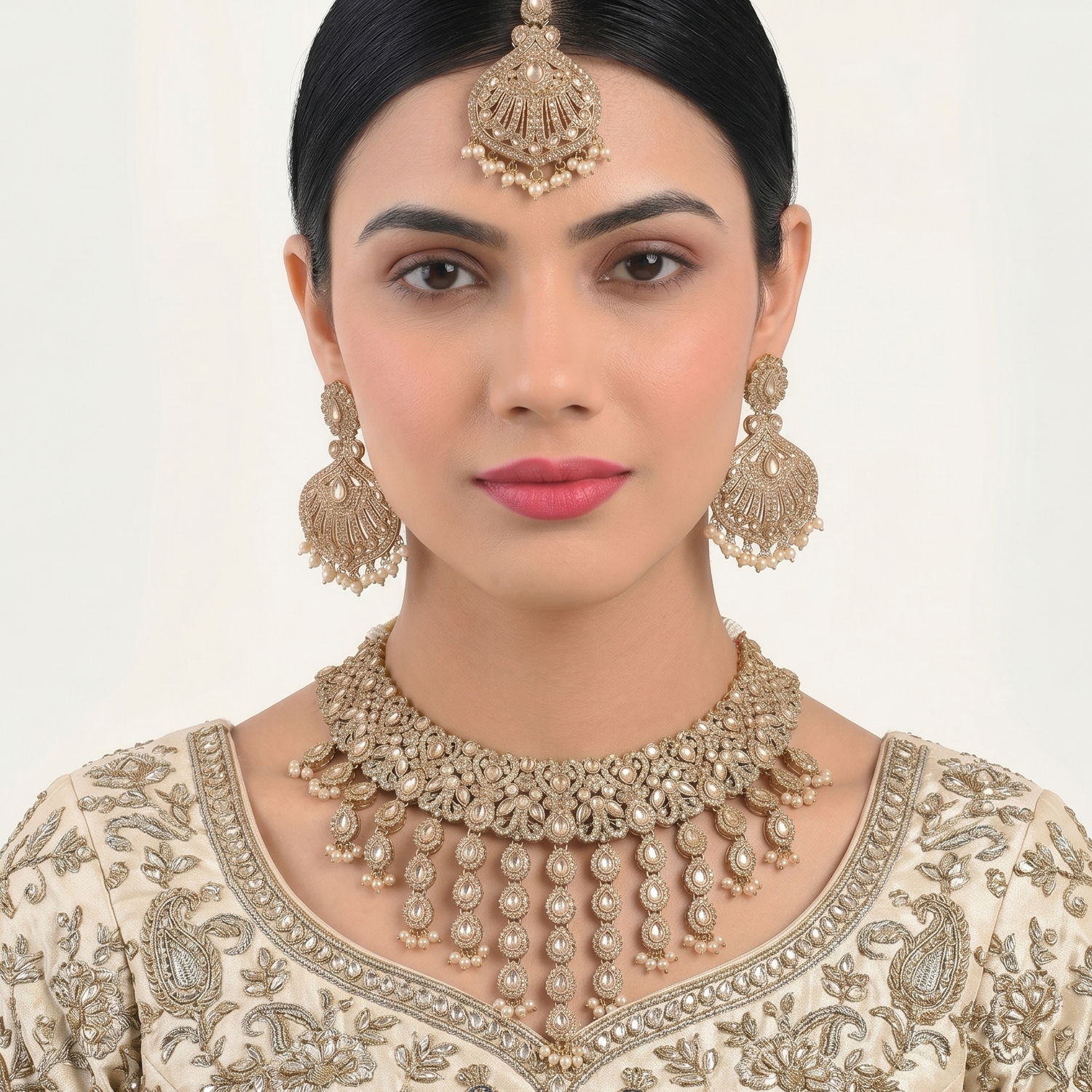 Zaveri Pearls Gold Tone Kundan Choker Necklace Earring Maangtikka Set