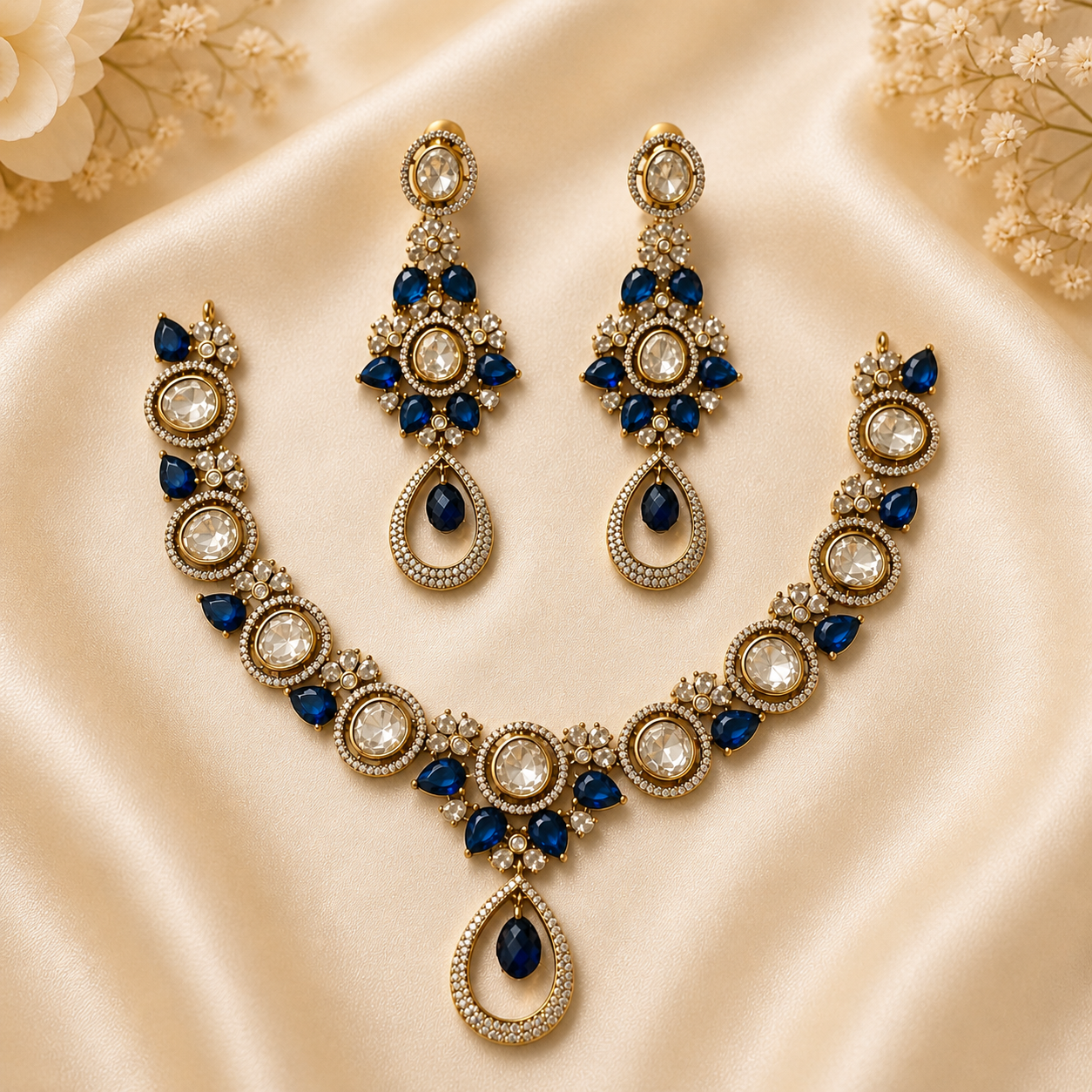 Gold-Plated Kundan Necklace Jewellery Set