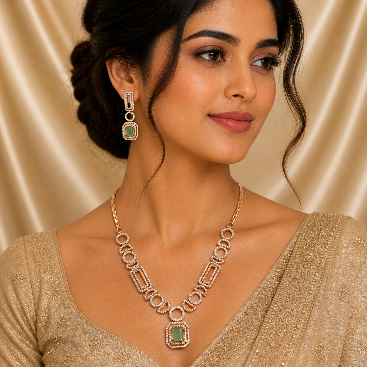 Rubans gold-plated stone studded necklace and earring set