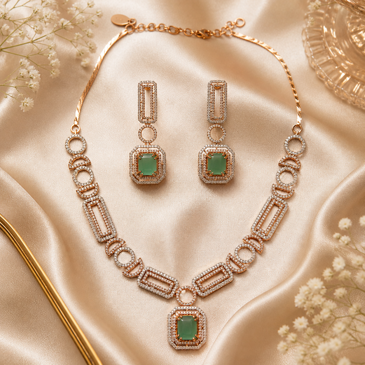 Rubans gold-plated stone studded necklace and earring set