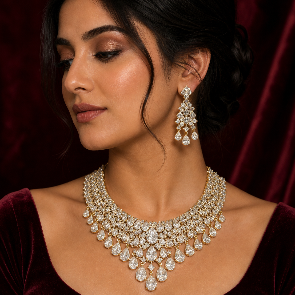 Kushal's Fashion Jewellery gold-plated CZ-studded necklace and earring set