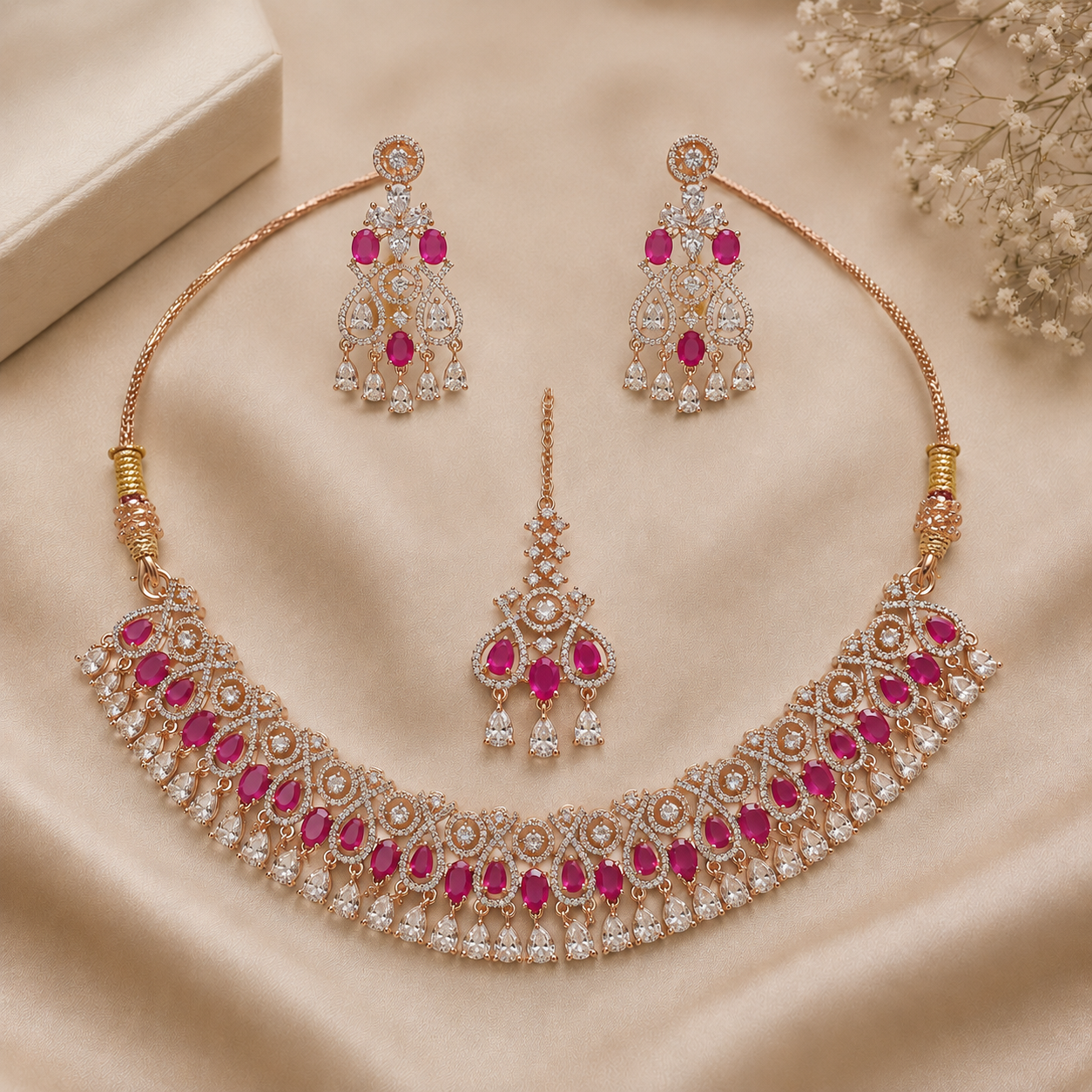 Kushal's Fashion Jewellery Ruby Gold Polished Zircon Necklace Se