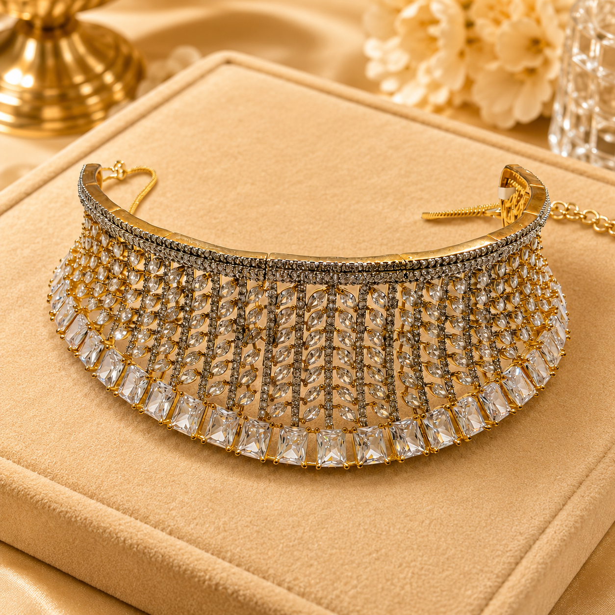 Ratnavali Jewels gold-plated American diamond bridal choker necklace set