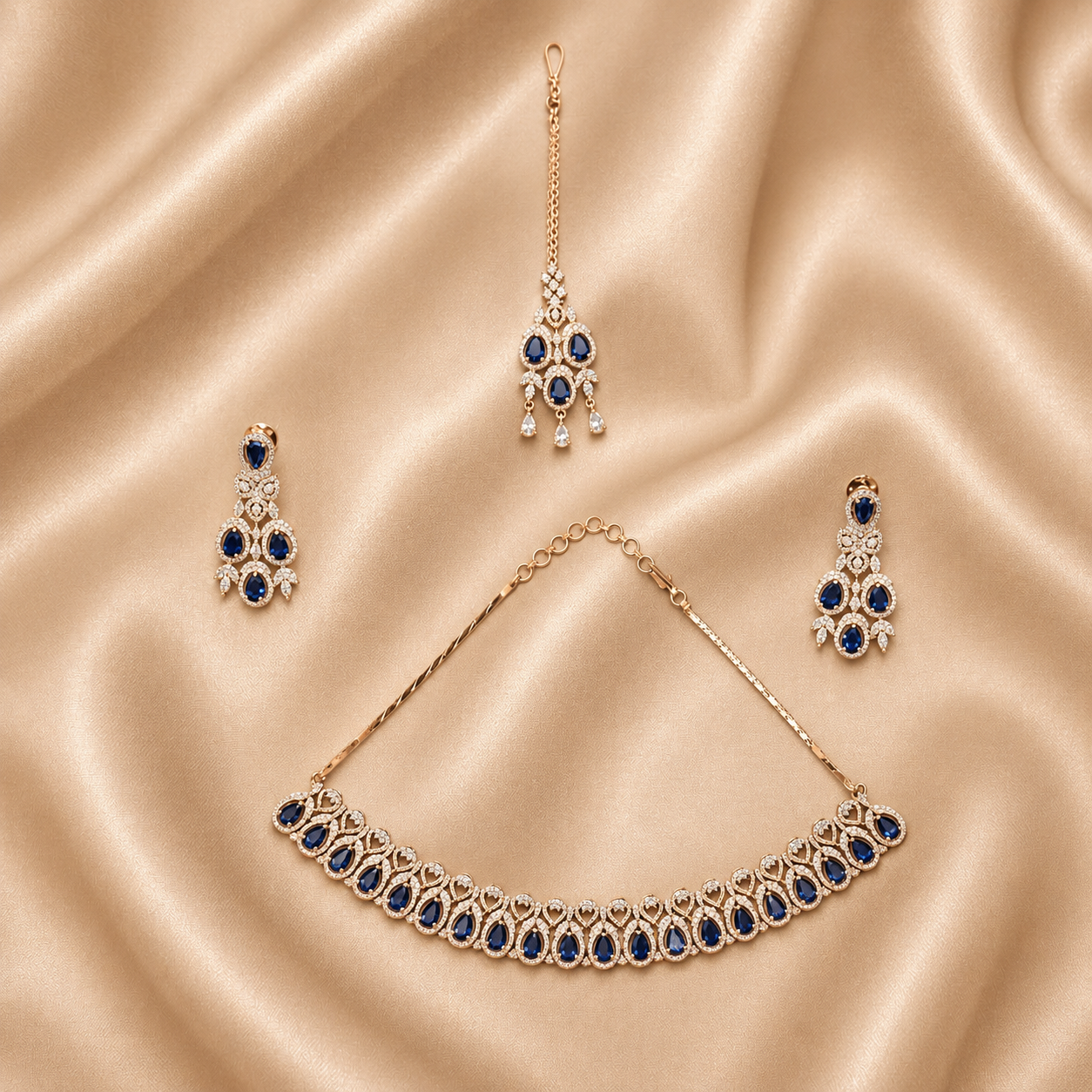 Royal BLUE Stone Artificial Necklace Set with Earrings & TIKA