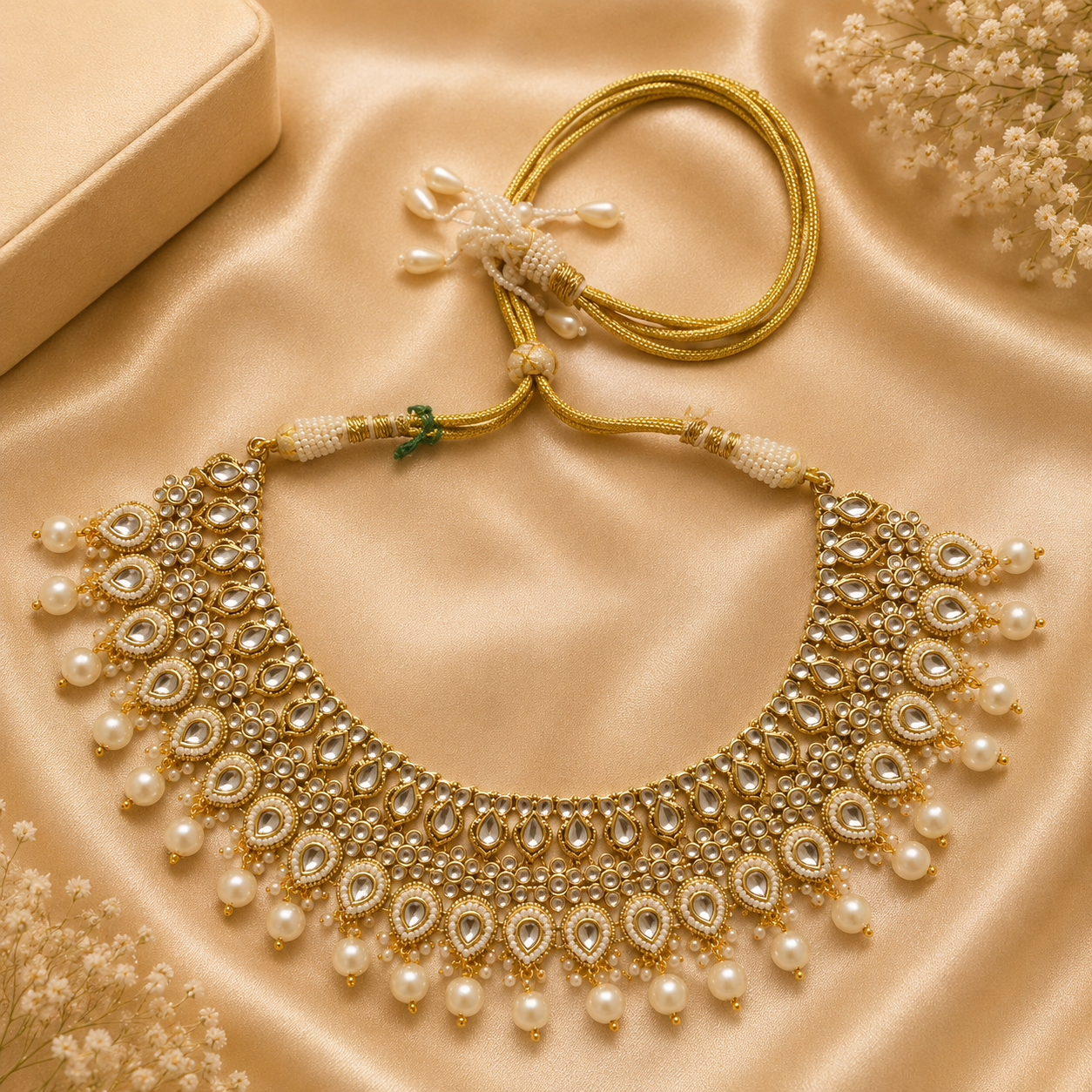 KARATCART Gold-Plated Kundan Studded and Beaded Choker Necklace Set