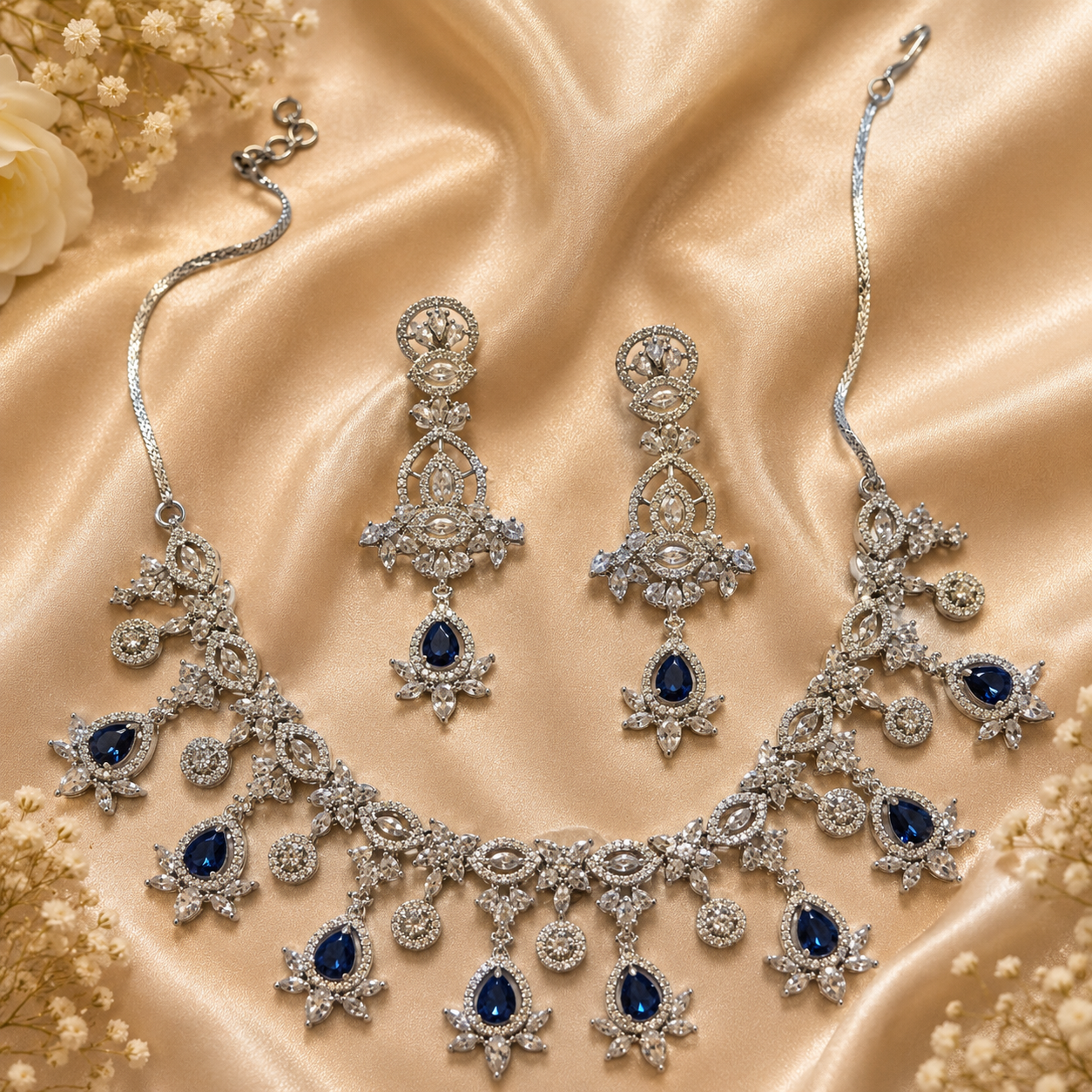 Rubans rhodium-plated statement necklace set