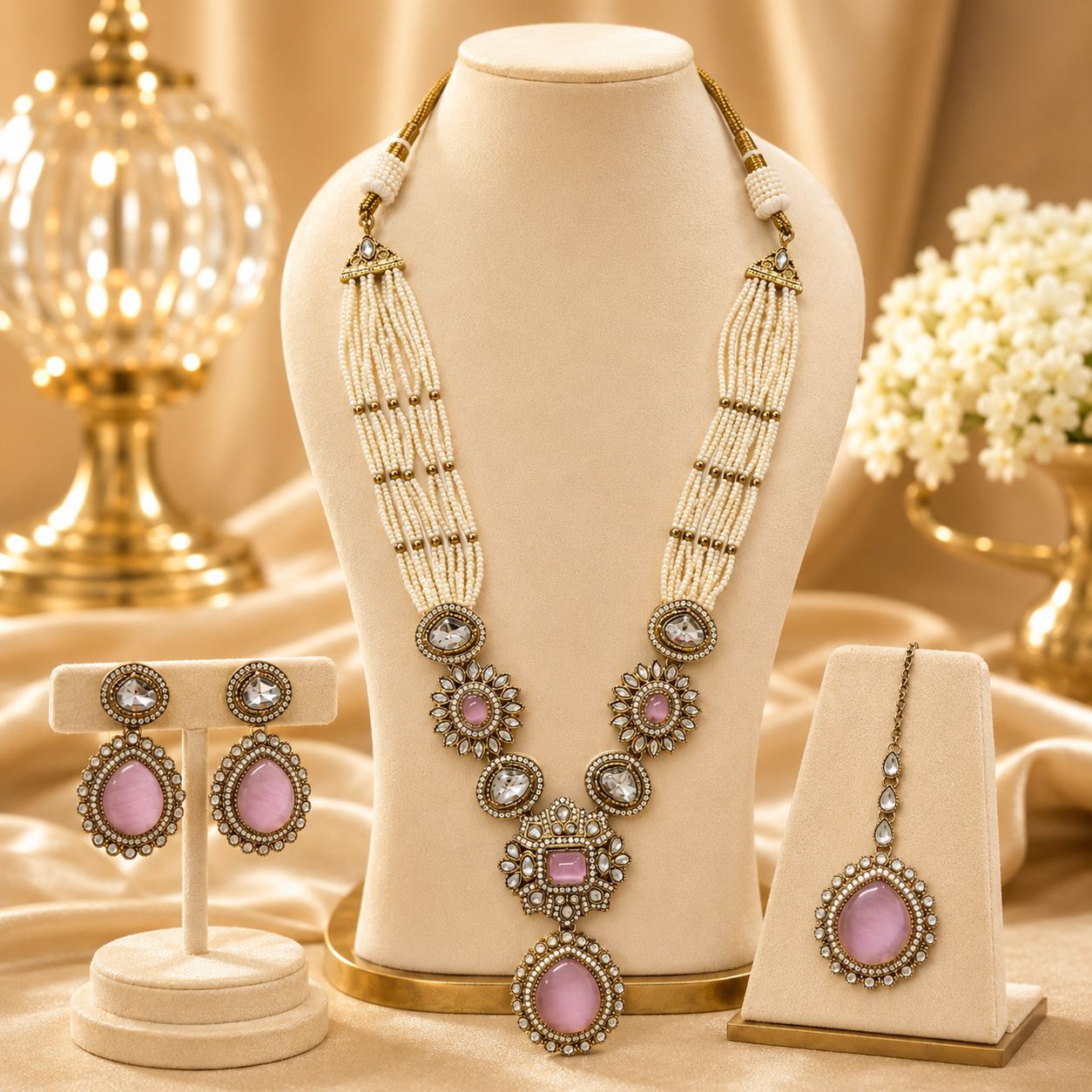 Kundan & Zirconia Long Nacklace Set