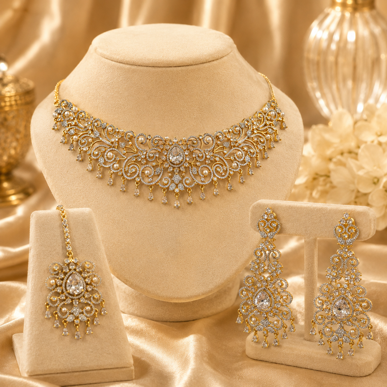 Gold-Plated American Diamond Necklace Set
