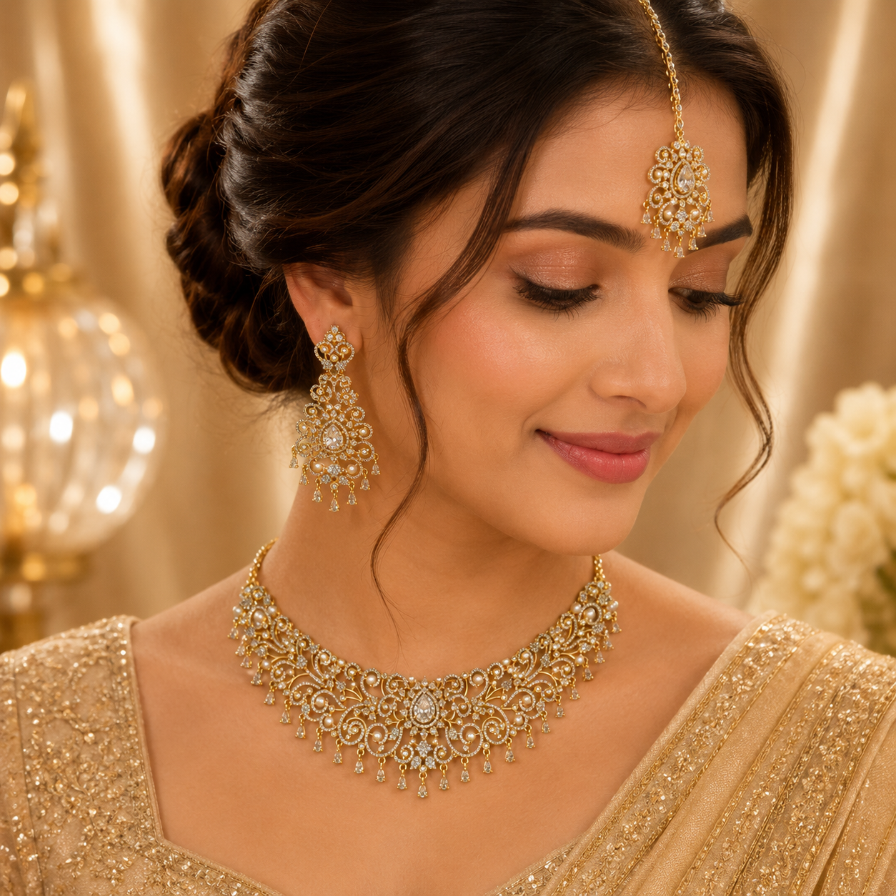 Gold-Plated American Diamond Necklace Set