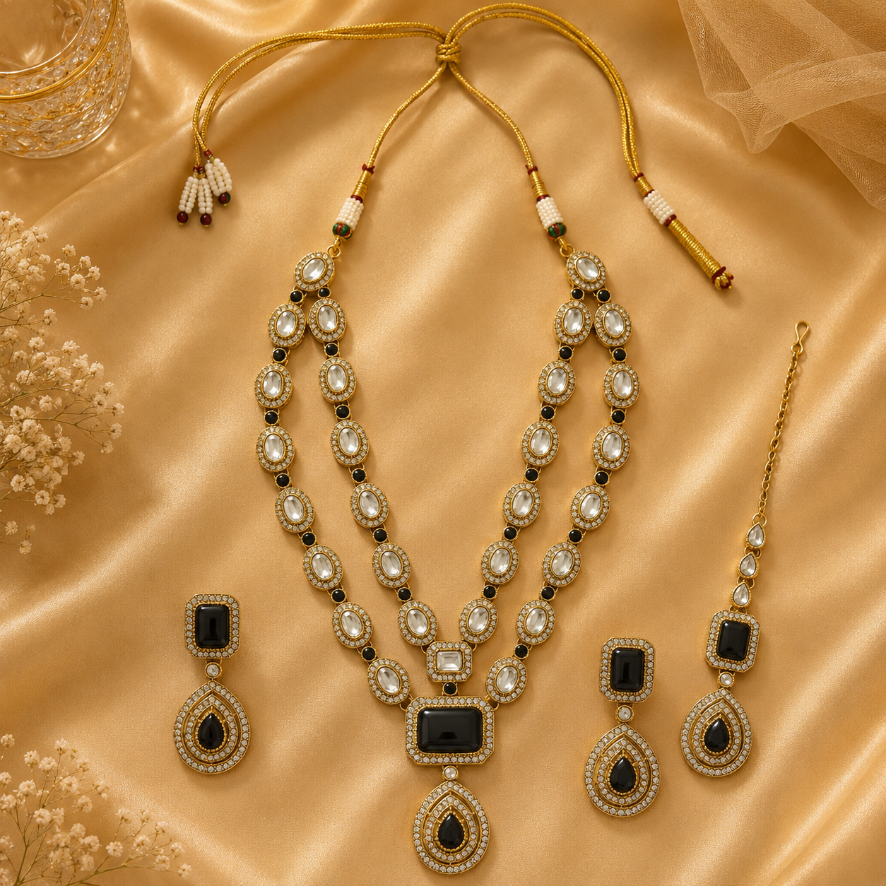 Zaveri Pearls Austrian Diamond Necklace with Black Accents