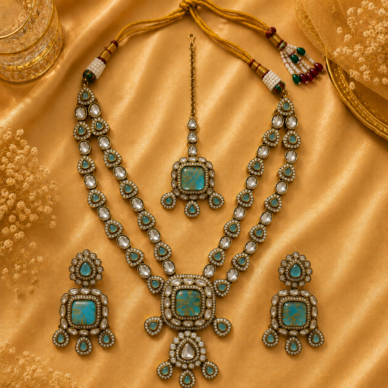 Vaachi Polki Turquoise Green Necklace