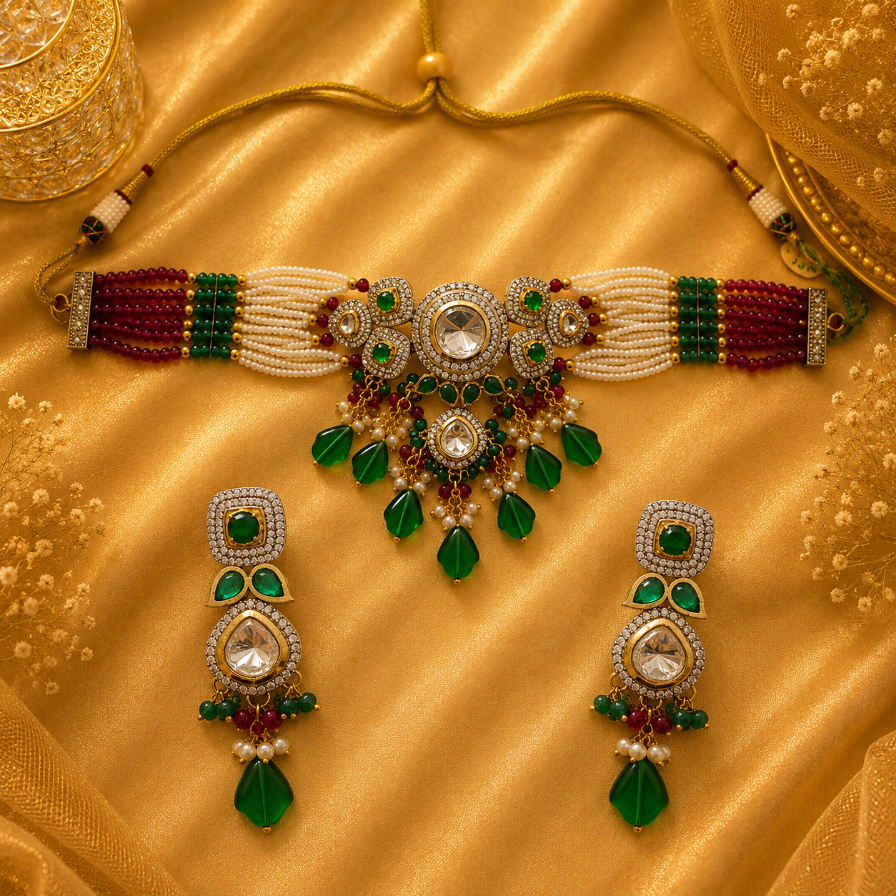 Premium Kundan and Emerald Choker Nacklace