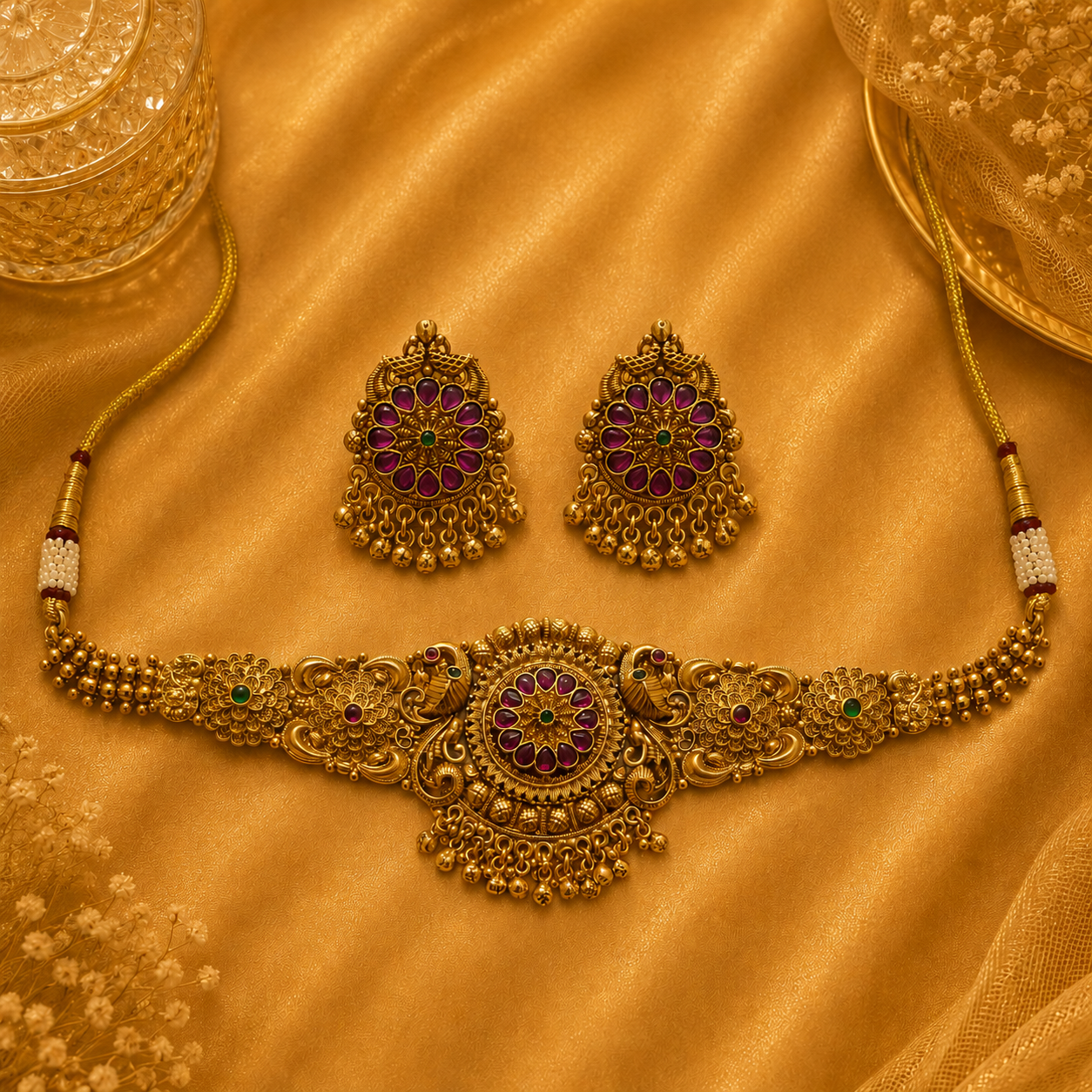 Traditional South Indian Temple or Nakshi Style Antique Gold Necklace
