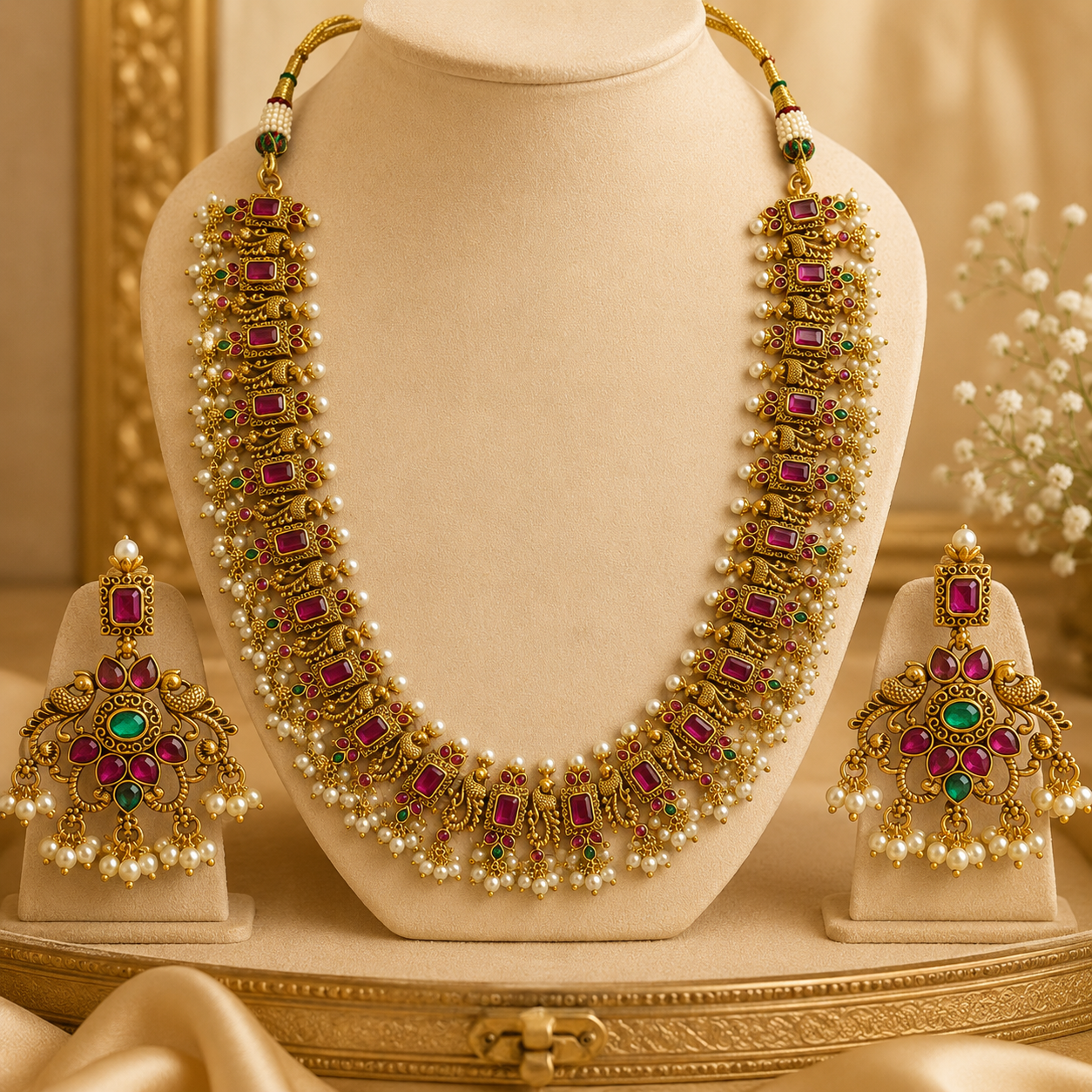 Ruby Uncut Kundan & Pearl Polki Necklace