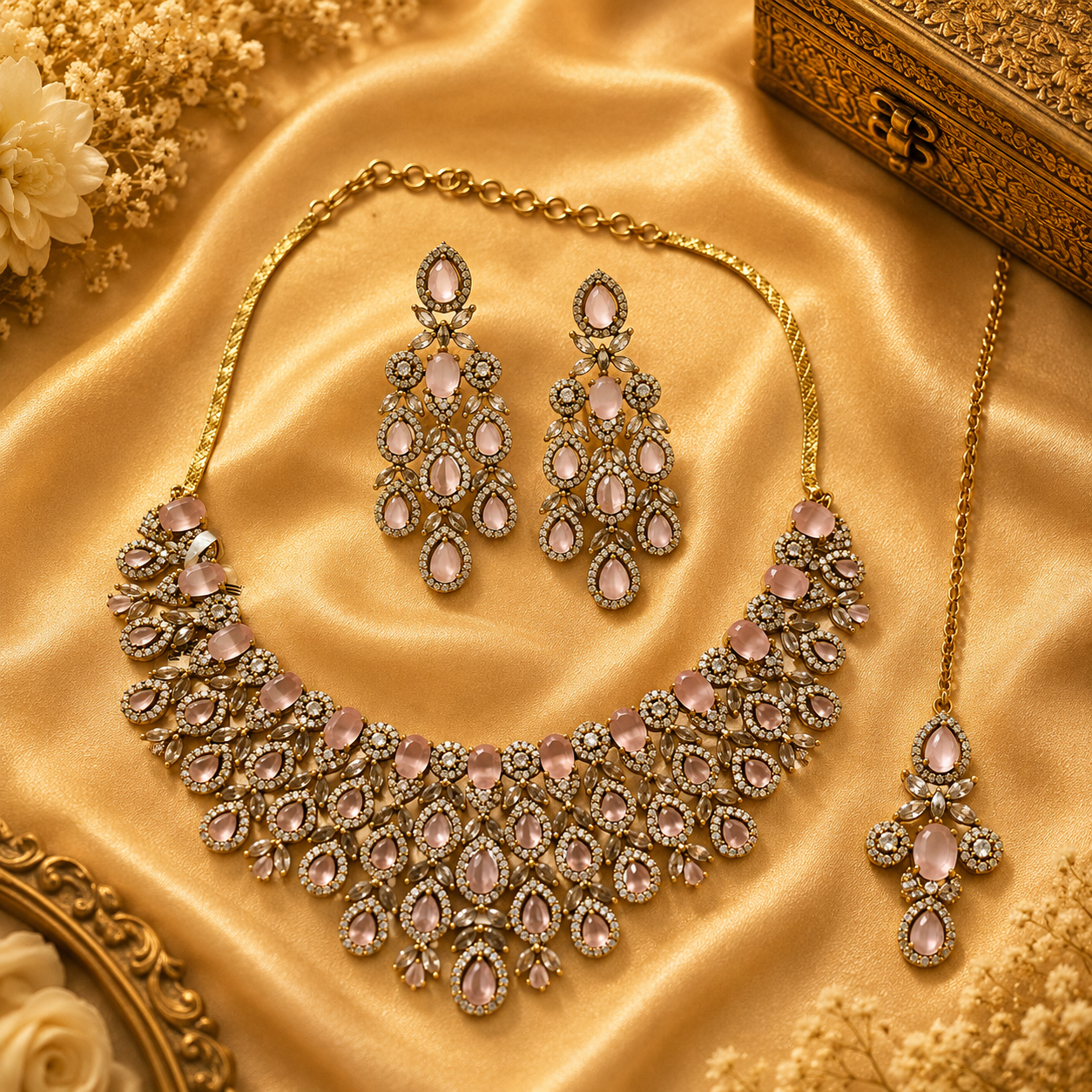 Peach Colored Kundan Polki Bridal Jewelry