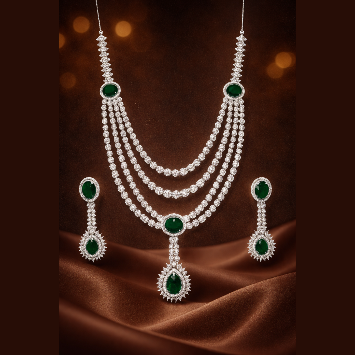 MIRANA Bertina Emerald Triple Layered Designer Necklace