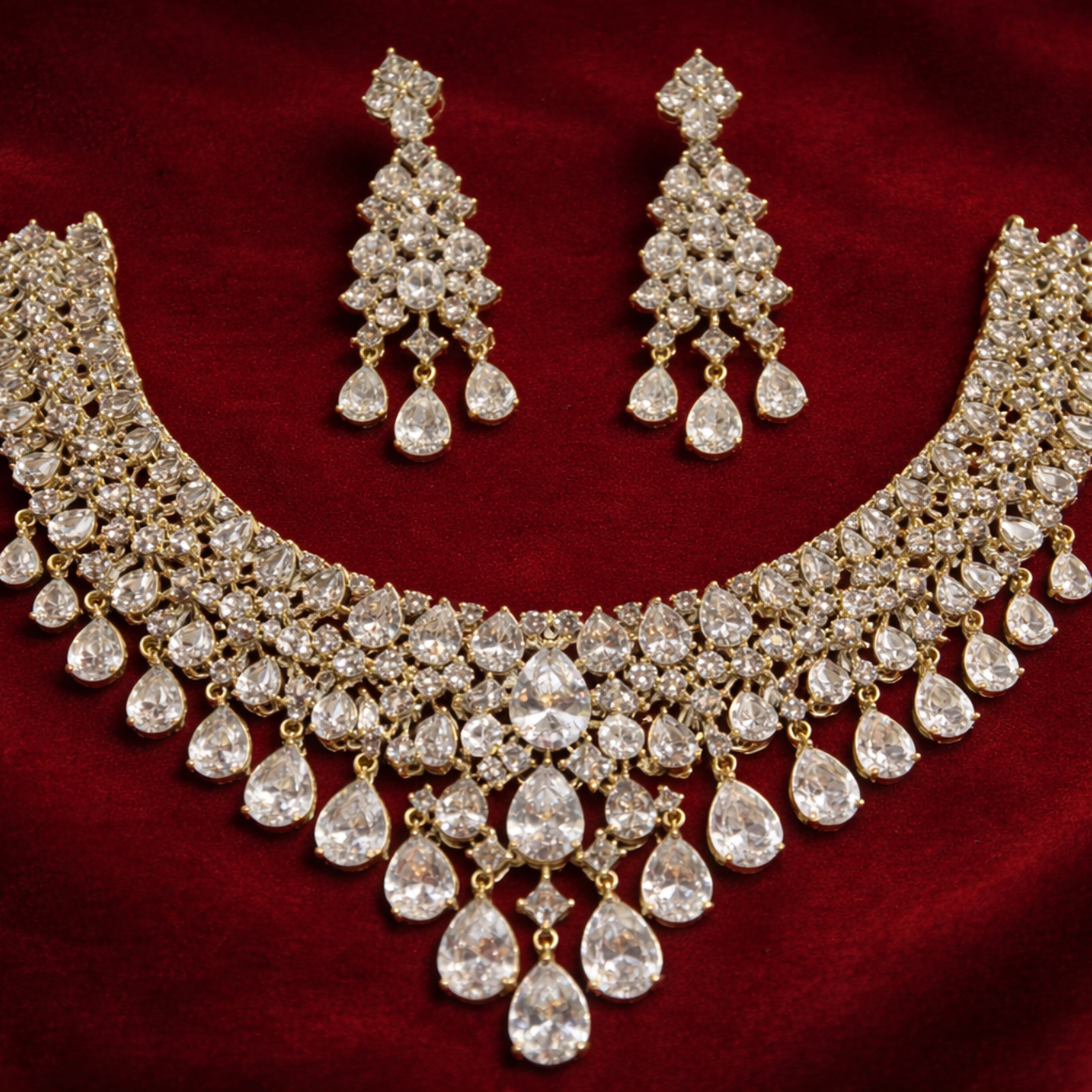 Kushal's Fashion Jewellery gold-plated CZ-studded necklace and earring set